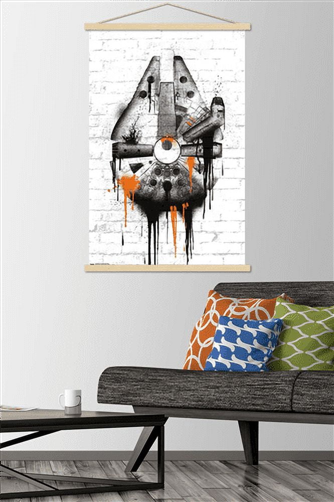 Star Wars: Saga - Falcon Black And Orange Wall Poster with Wooden Magnetic Frame, 22.375" x 34"