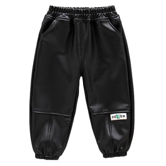 Beautyzll Kids Boys Winter Fall Leather Pants Toddler Baby Youth Solid Color Thick Fleece Lined Faux Leather Trouser 2-9T