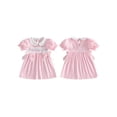 thumbnail image 2 of BemeyourBBs Kids Toddler Baby Girl Birthday Dress Outfit 1 2 3 4 Years Old Birthday Dress Summer Clothes Little Baby Girl Puff Short Sleeve Doll Collar Bow Letter Embroidery Front Bow A-Line Dress, 2 of 9