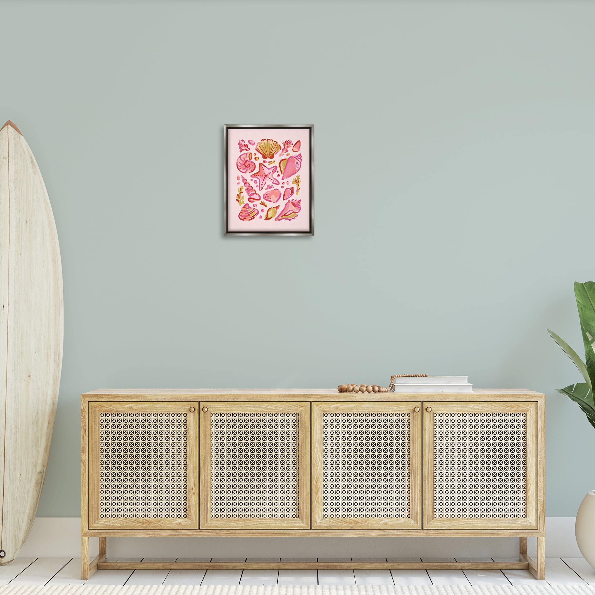 Stupell Industries Pink Sea Life Collection Nautical & Beach Painting Gray Floater Framed Canvas Art Print Wall Art, 17 x 21