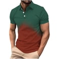 thumbnail image 2 of Mens Gradient Polo Shirts Casual Short Sleeve Athletic T-Shirts Classic Contrast Collar Shirt with Pocket Army Green S, 2 of 5
