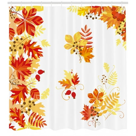 Outdoor Themed Bathroom Decor Fall Decor Shower Curtain, Autumn Themed Pattern Chestnut Oak Maple Leaves Berries Corner Design Elements, Fabric Bathroom Set with Hooks, 69W X 70L Inches, Multicolor, by Ambesonne ()