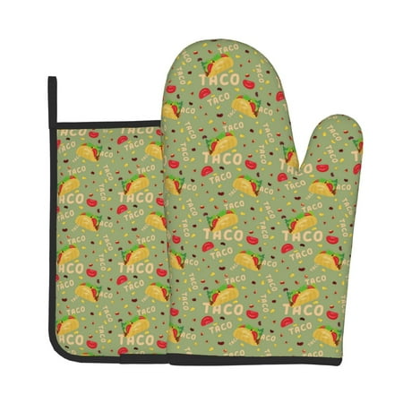 

Tebeau Taco Print Oven Mitts and Pan Racks 2-Piece Set Kitchen Oven Mitts and Pan Racks Heat Resistant 500 °F for Baking and Cooking