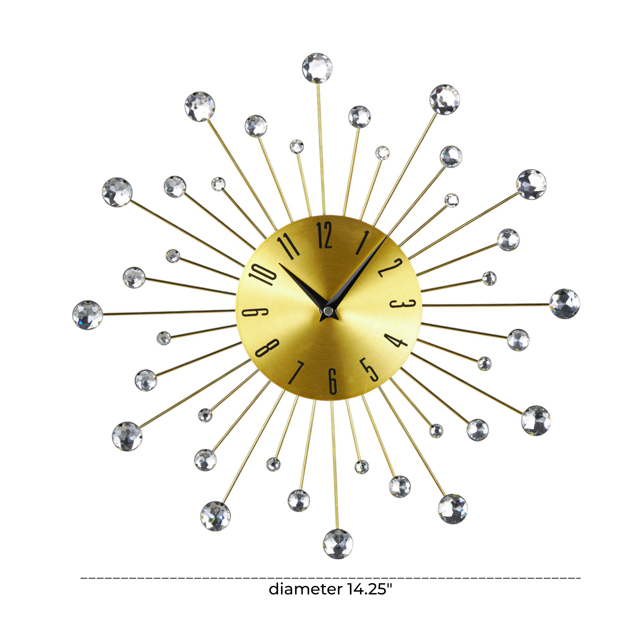 DecMode Gold Metal Glam Wall Clock, 15”L x 0.5”W x 15”H, Features Starburst Design