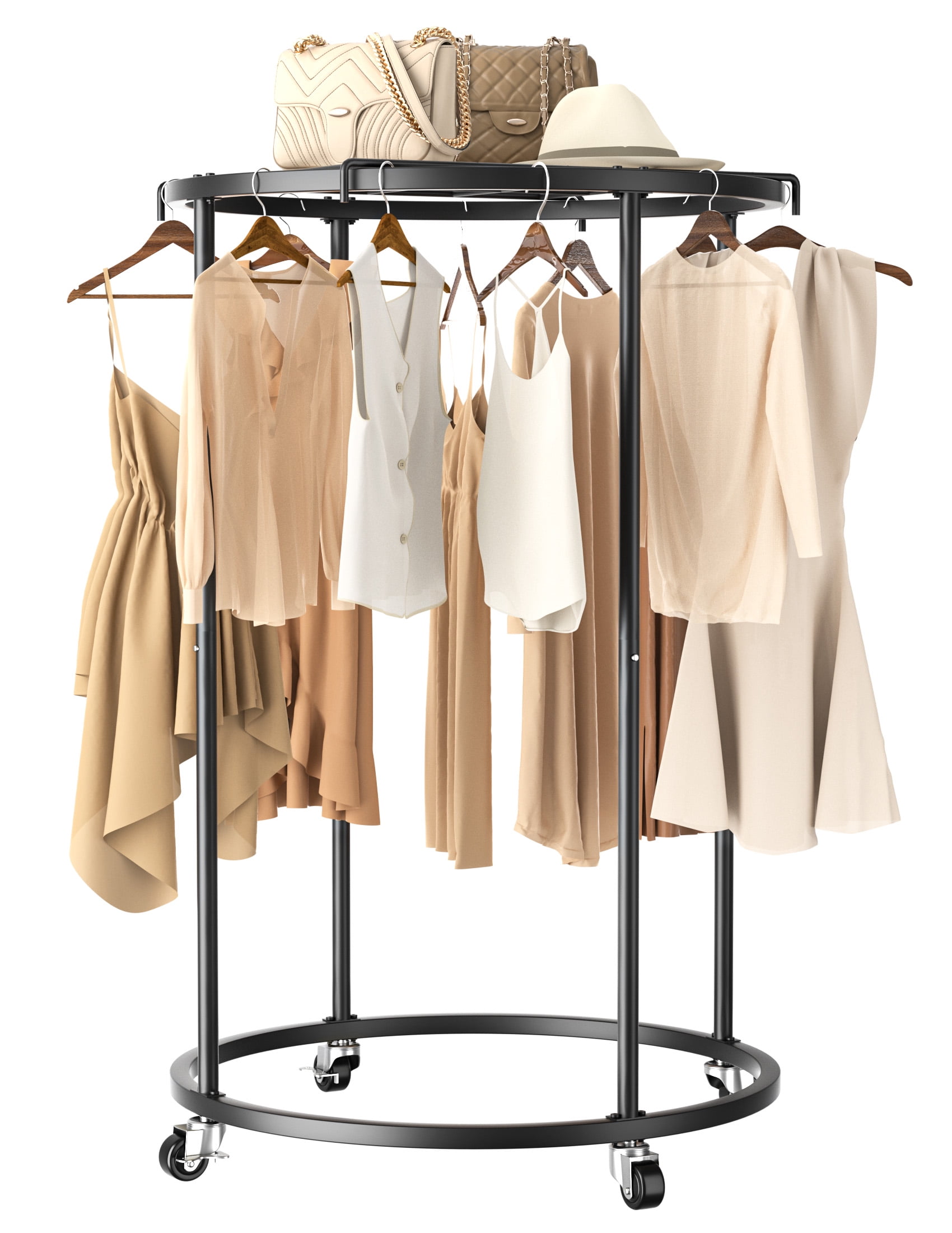 Nefoso Clothing Garment Rack Round Clothes Rack with 4 Universal Wheels and Shelf Standard Rolling Clothes Organizer Black Shop 2024 Deals Walmart