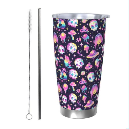 

Goofa Skull mushroom space for 20 oz Skinny Tumbler Stainless Steel Coffee Mug Slim Vacuum Insulated Travel Cup Car Cup-Straw Two-piece Set