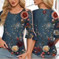 thumbnail image 2 of Tops for Women 3/4 Sleeve Crew Neck Print Blouse Womens Casual Round Neck Tunic Tops, 2 of 6