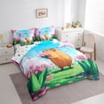 thumbnail image 3 of Homewish Pink Cherry Blossom 7-Piece Bedding Comforter Set,Cute Capybara King Bedding Sets,Kawaii Tulip Flower Bed Sheets For Girls Kids,Microfiber Bedroom Decor Reversible, 3 of 8