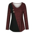 thumbnail image 6 of Colorblock Long Sleeve V Neck Tops for Women Tunic Shirts Casual Loose Pullover Blouses Red,XL, 6 of 6