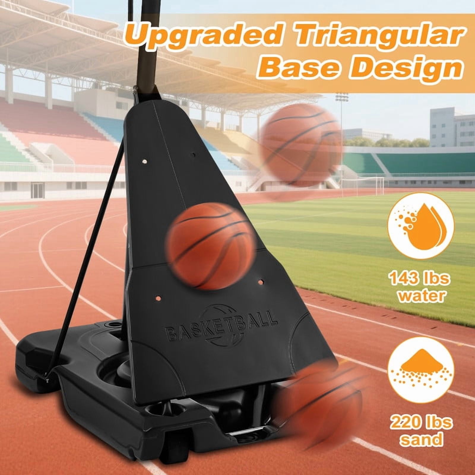 Gianna Portable Basketball Hoop Outdoor, 10FT Adjustable Height Basketball Goal with 44In Shatterproof Backboard, Shock Absorbent Rim, Fillable Base & Wheels