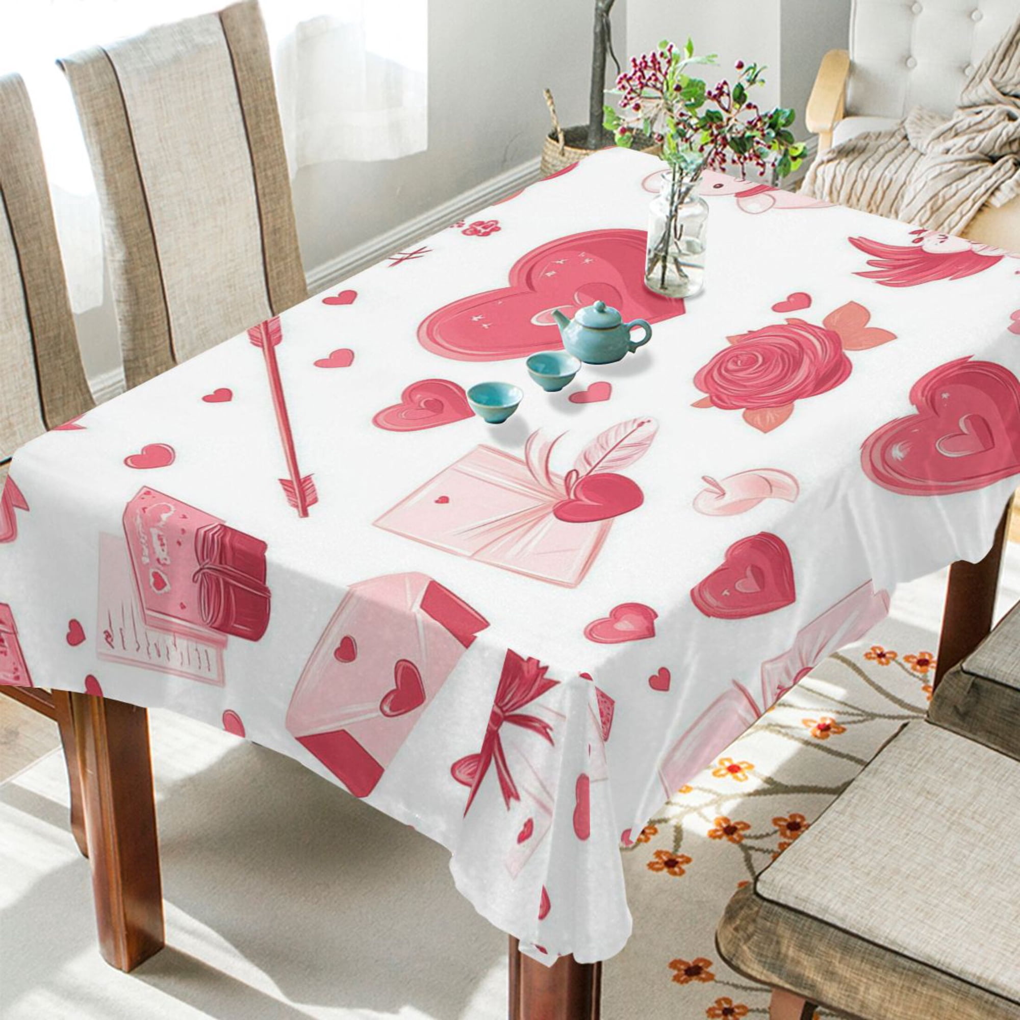 BZSMCE Square Tablecloth Love in Bloom Pattern Tableclothes
