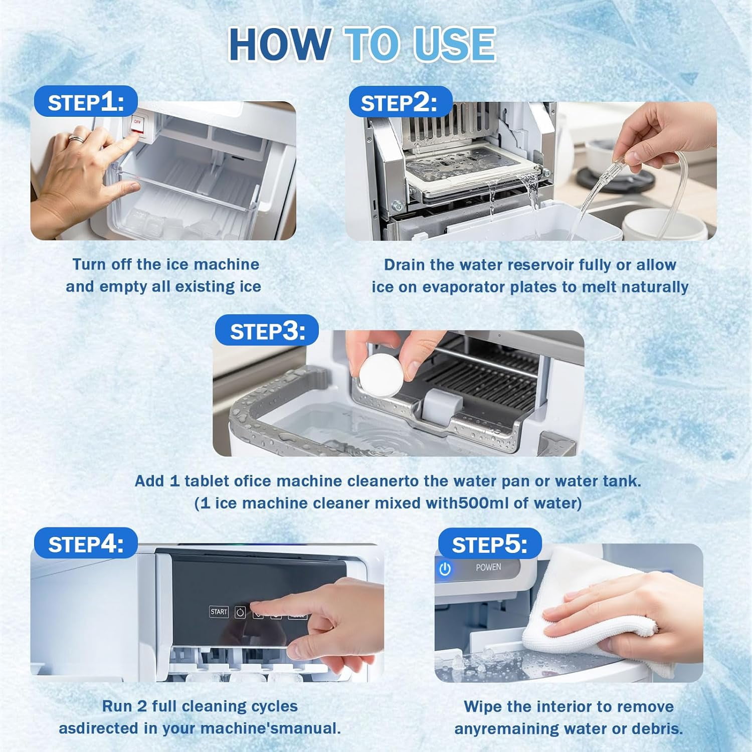Ice maker cleaner ice maker descaler - 48 cleaning sheets, suitable for, nickel safe descaler, suitable for countertop, small ice cube maker - odorless, crystal clear ice