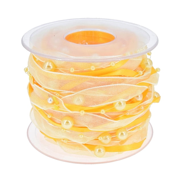 yuksok Bead Ribbon Chiffon Beaded Wrap Roll Applique for Clothes Wedding Bouquets yellow