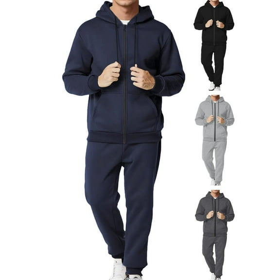 Miluxas Sweatsuits for Men 2 Piece tracksuit Sets Full Zip Hoodie Sweatpants for Men Casual Sports Jogging Suits Navy