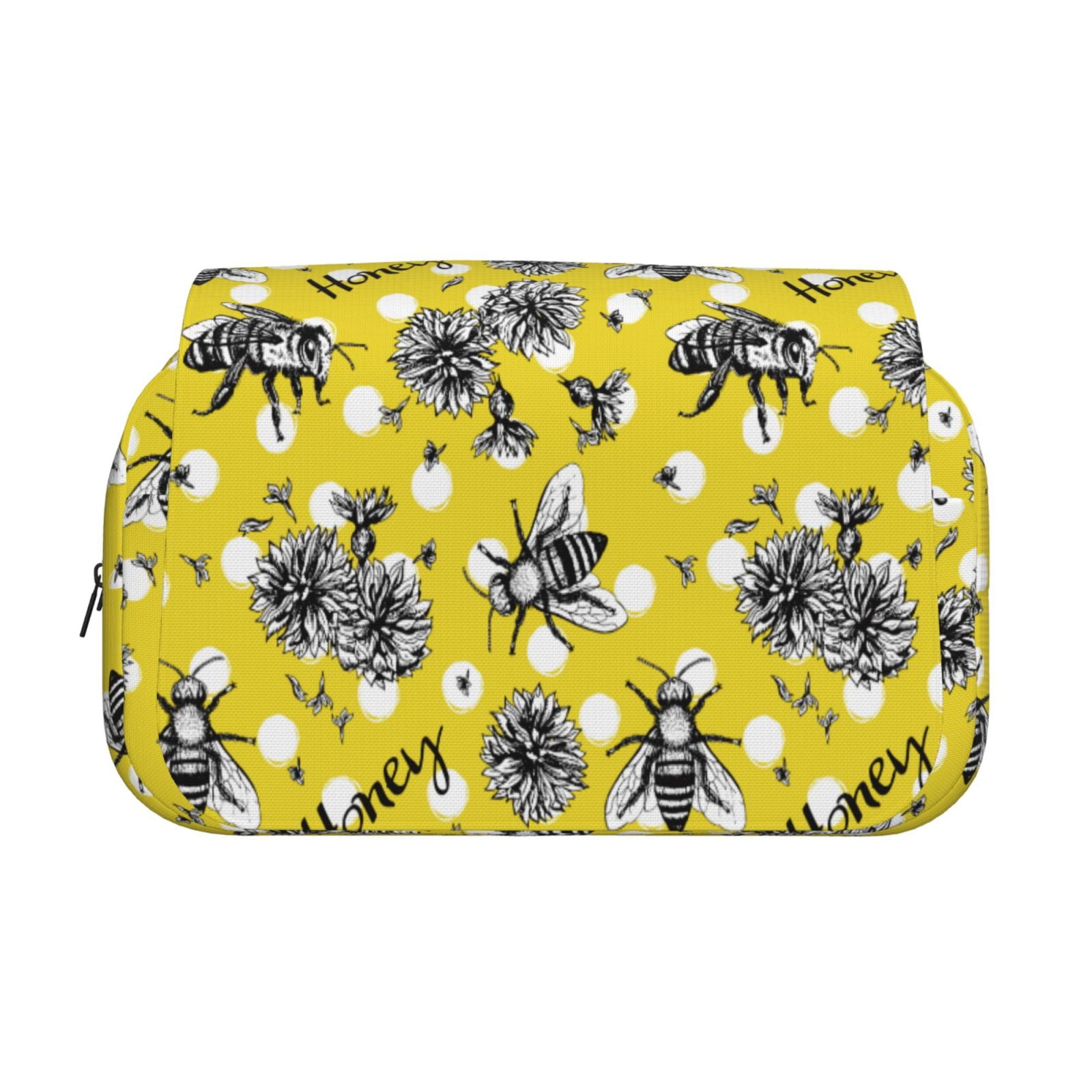 Rateoe Honeybee Pattern Double Clamshell Pen Case, Storage Organizer with Two Zipper Compartments– Holds Up to 50 Pencils & Pens