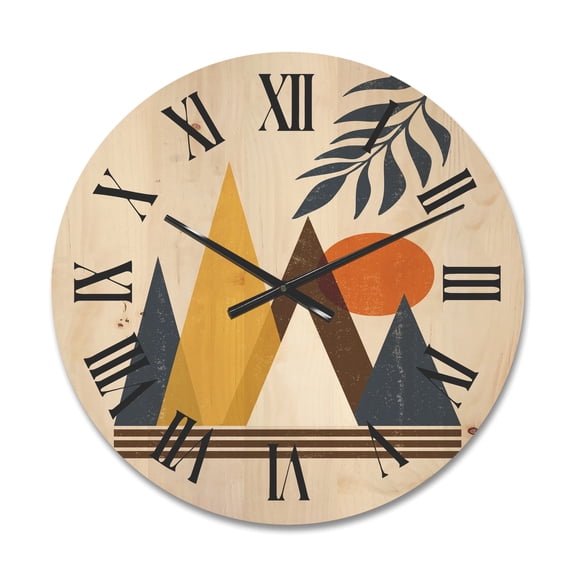 Designart 'Abstract Moon and Sun In Mountains I' Modern Wood Wall Clock