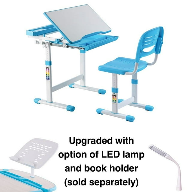 Avicenna Ensemble Bureau et Chaise pour Enfants / Bureau Ergonomique pour Enfants avec Fonction d'Inclinaison du Plateau / Ensemble Table et Chaise d'Étude à Hauteur Réglable / Bleu