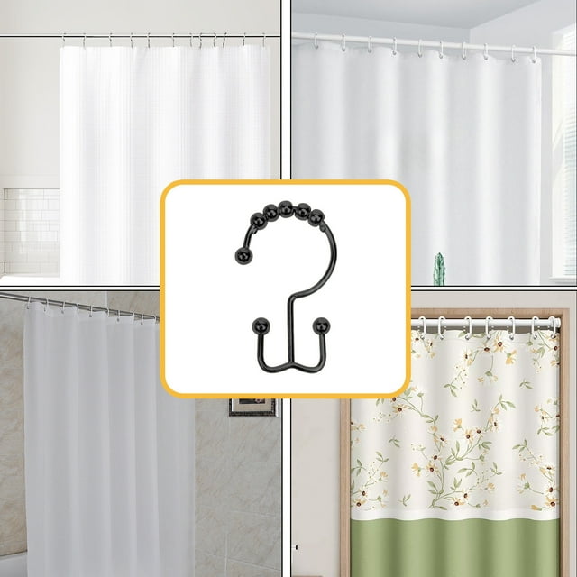 Birdeem Crochets de Rideau de Douche, Ensemble de 12 Anneaux Métalliques avec Pinces, Accessoires de Salle de Bain Résistants à la Rouille, Crochets de Rideau Robustes pour un Glissement Fluide, Fini Noir Mat