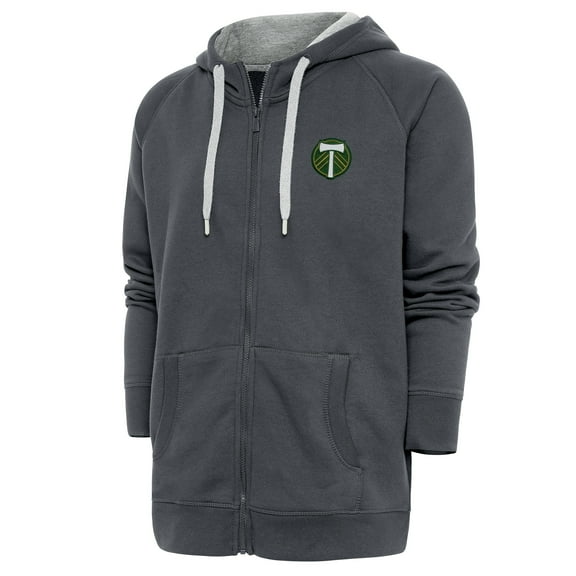 Men's Antigua Charcoal Portland Timbers Logo Victory Full-Zip Hoodie