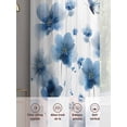 thumbnail image 6 of Navy Blue Floral Sheer Curtains 63 Inch Length 2 Panels Set Window Treatments, Spring Flowers Butterflies Watercolor Rod Pocket Semi Curtains for Living Room/Bedroom/Kitchen Décor, 104"W x 63"L, 6 of 7