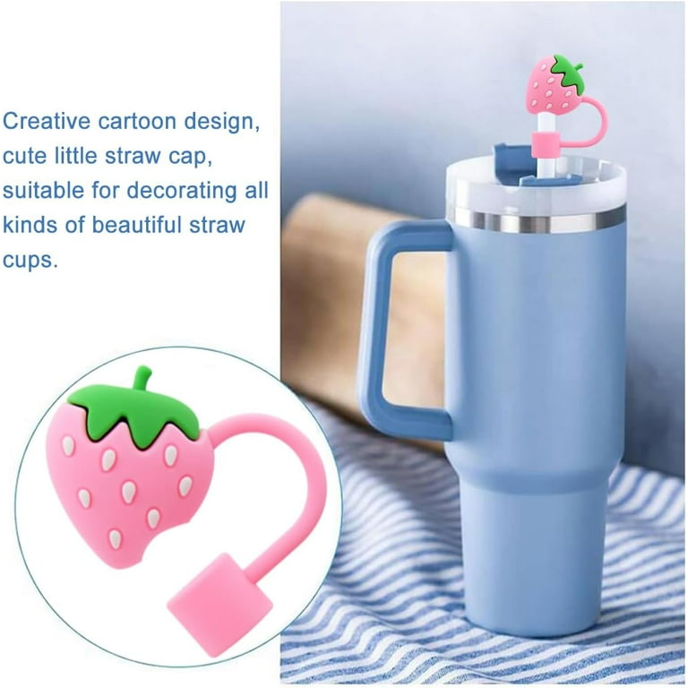 8 Pcs Silicone Straw Cover Stanley Straw Tips Cover Strawberry Flower Cloud Reusable Drinking Straw Tips for Straws (Mixed Style)