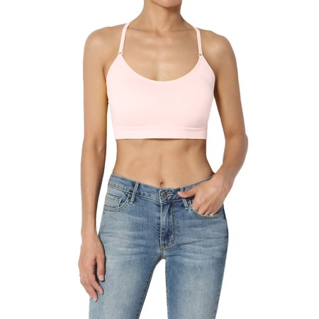 

TheMogan Women s & PLUS Removable Pad Cross Back Spaghetti Strap Bra Top Crop Cami