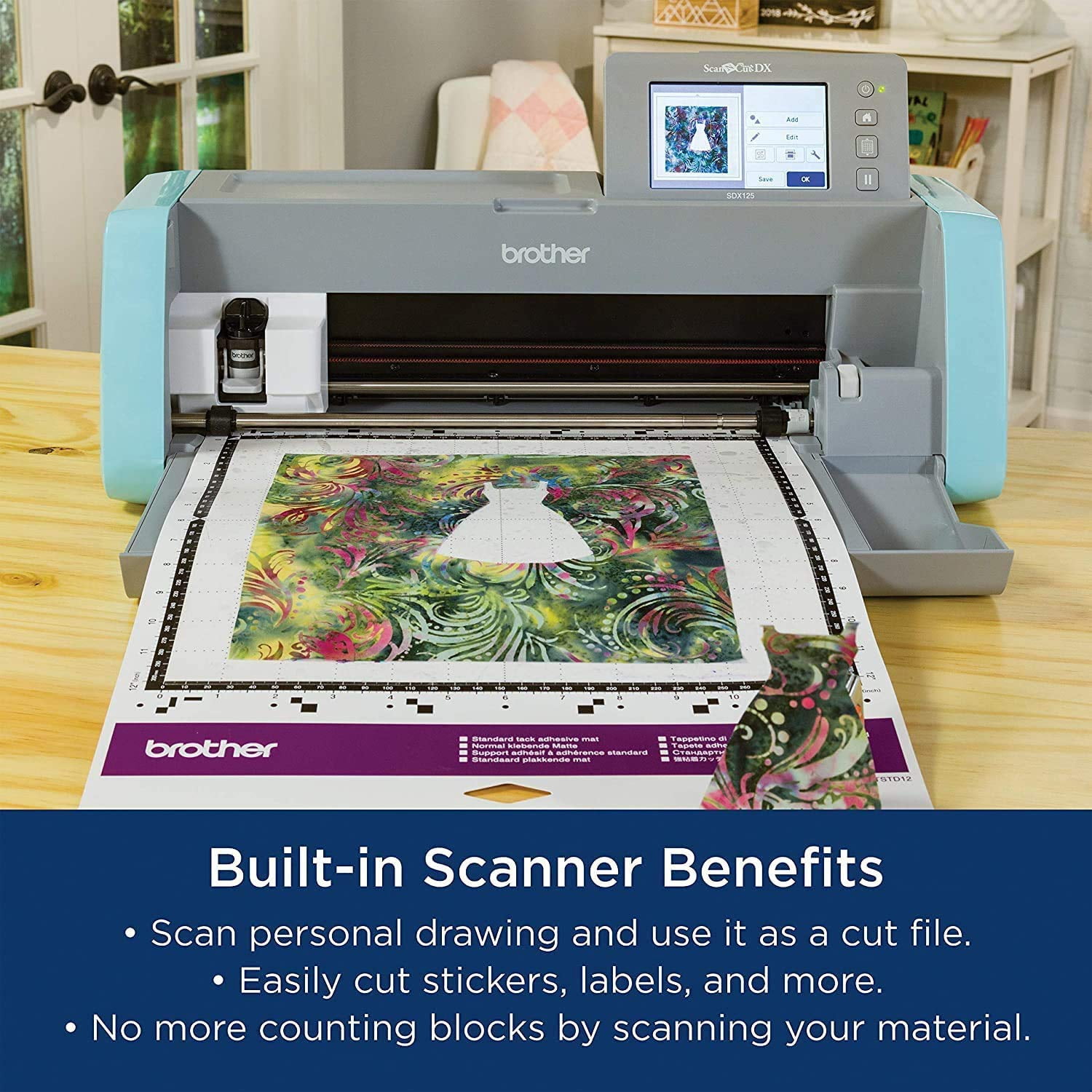 Brother ScanNCut SDX125E Electronic DIY Cutting Machine with Scanner, Plus Vinyl Auto Blade Kit, Black & White Vinyl Rolls and Tools