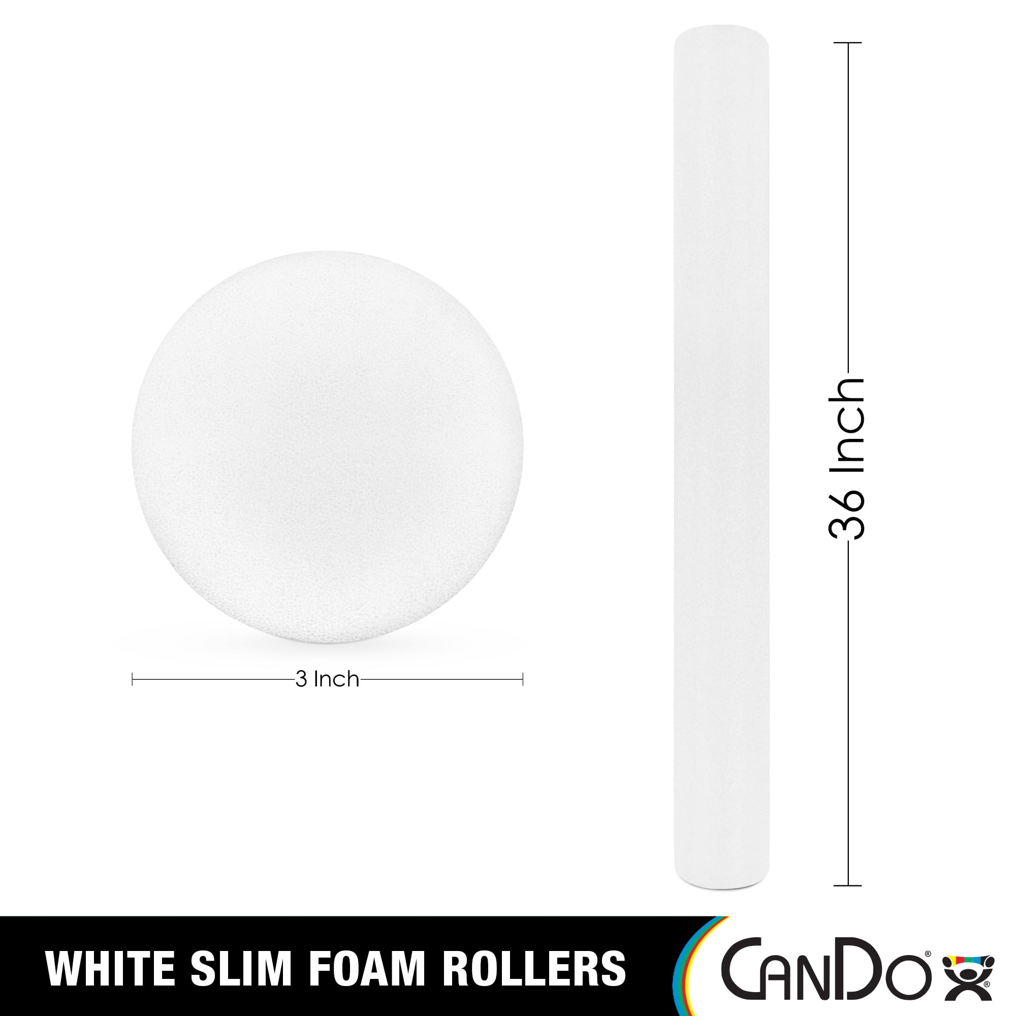 CanDo Slim White PE Foam Rollers for Exercise Fitness Muscle Restoration Massage Therapy Sport Recovery and Physical Therapy for Home Clinics