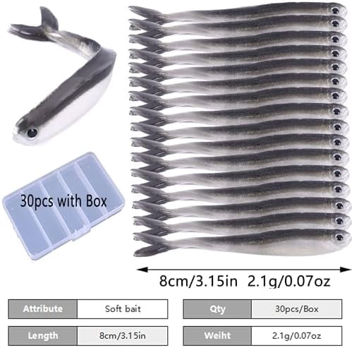Fishing Soft Plastic Lures, Paddle Tail Swim Baits for Bass Fishing,Paddle Tail Swimbaits for for Bass Trout Walleye Lures, 30/50pcs Soft Plastic Baits with Box