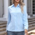 thumbnail image 5 of WULMLEO Button Down Shirts for Women Wrinkle Free Long Sleeve Collared Dress Blouses Casual Work Office Tunics Tops Light Blue S, 5 of 7