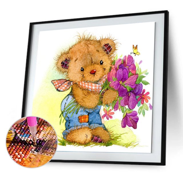 Cuadros Decorativos 5D DIY dibujos animados flor oso completo redondo taladro diamante pintura dibujo de diamantes de imitación Tmvgtek embutido en tela
