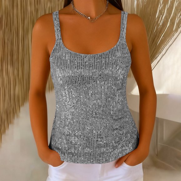 HongQid Sequin Cami Tops for Women Strappy Sparkly Women's Tank Party Glitter Shirts