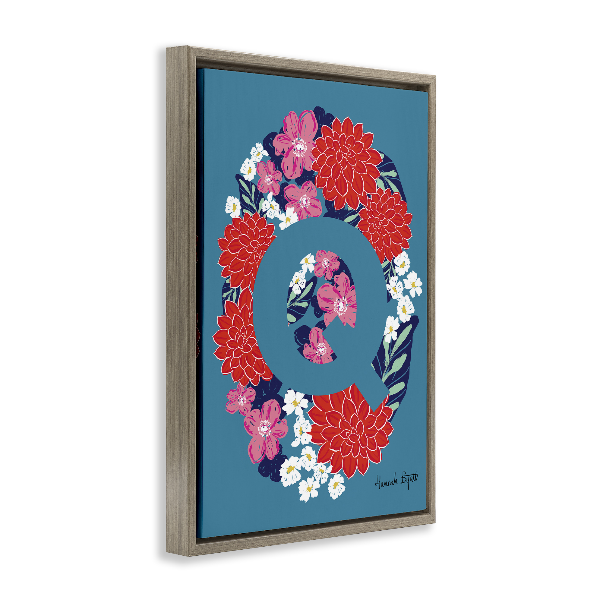 Stupell Industries Floral Bloom Letter Q Botanical & Floral Painting Brown Floater Framed Art Print Wall Art, 17 x 25