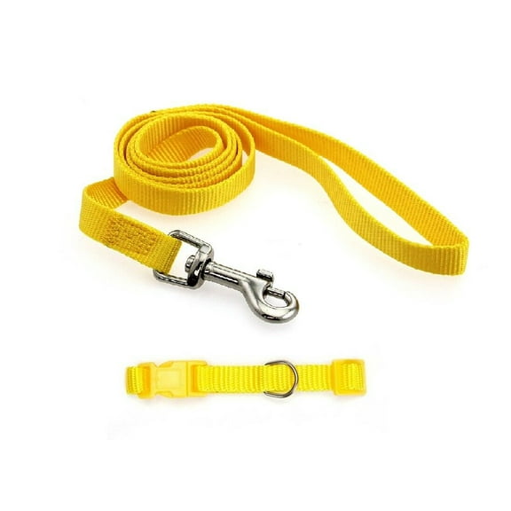Nylon Solid Color Dog Collar and Lead 2 Piece Sets Durable Adjustable Selections (Yellow,xSmall)