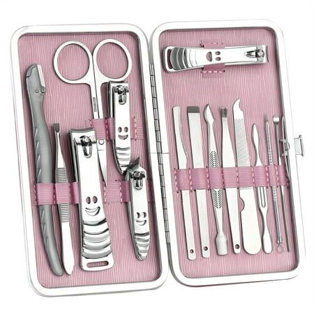 - Nail Clipper Set Professional 15 Pcs Manicure Pedicure Set Eyebrow Shaping Grooming Kit Ear Cleaning Compact Travel Case