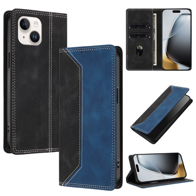 Funda FOXDOCK para iPhone 13 Mini de Cuero Premium Bicolor con Ranuras RFID, Carcasa Tipo Billetera Antigolpes y Soporte Plegable