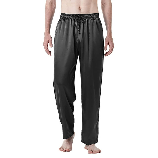 Black Pants For Men Cargo, Polyester Men's Pants Casual, Mens Trousers, Spring Mens Solid Color Silk Pajamas European Code Casual Pants Simulation Silk Pants Men