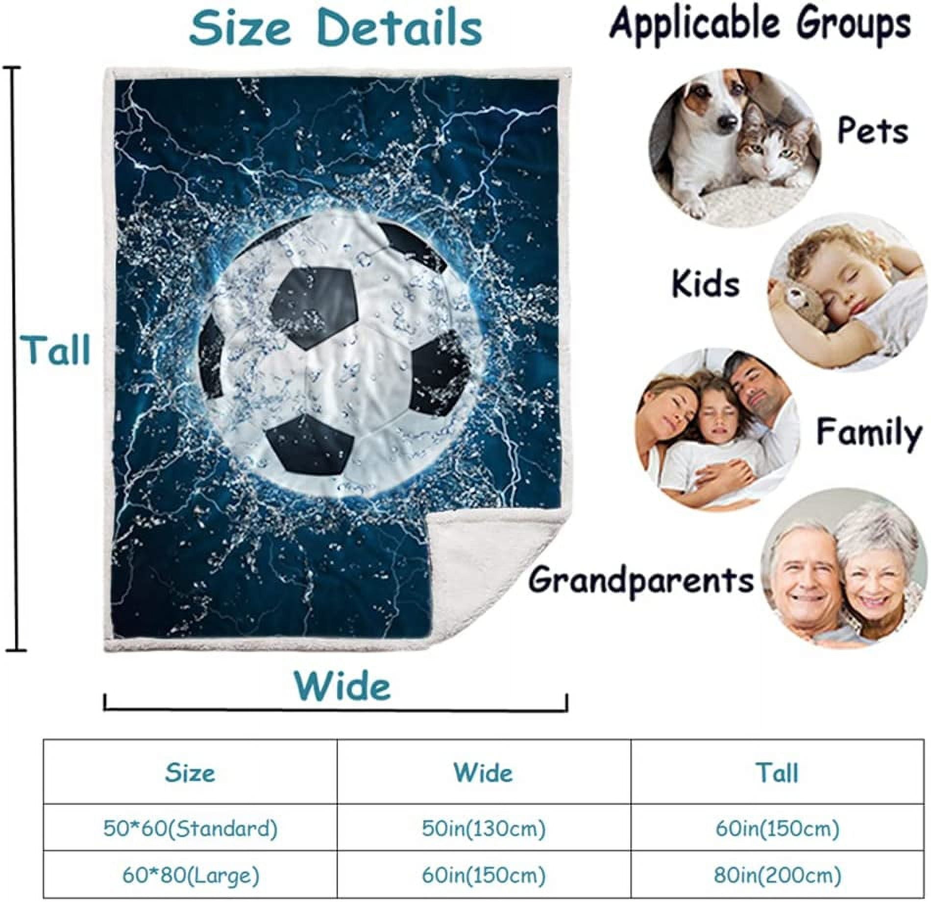 Soccer Blanket 3D Soft Plush Sherpa Throw Blanket Soccer Gifts Adult All Season Couch Bed Sofa Home Decor (Soccer,60"×80")