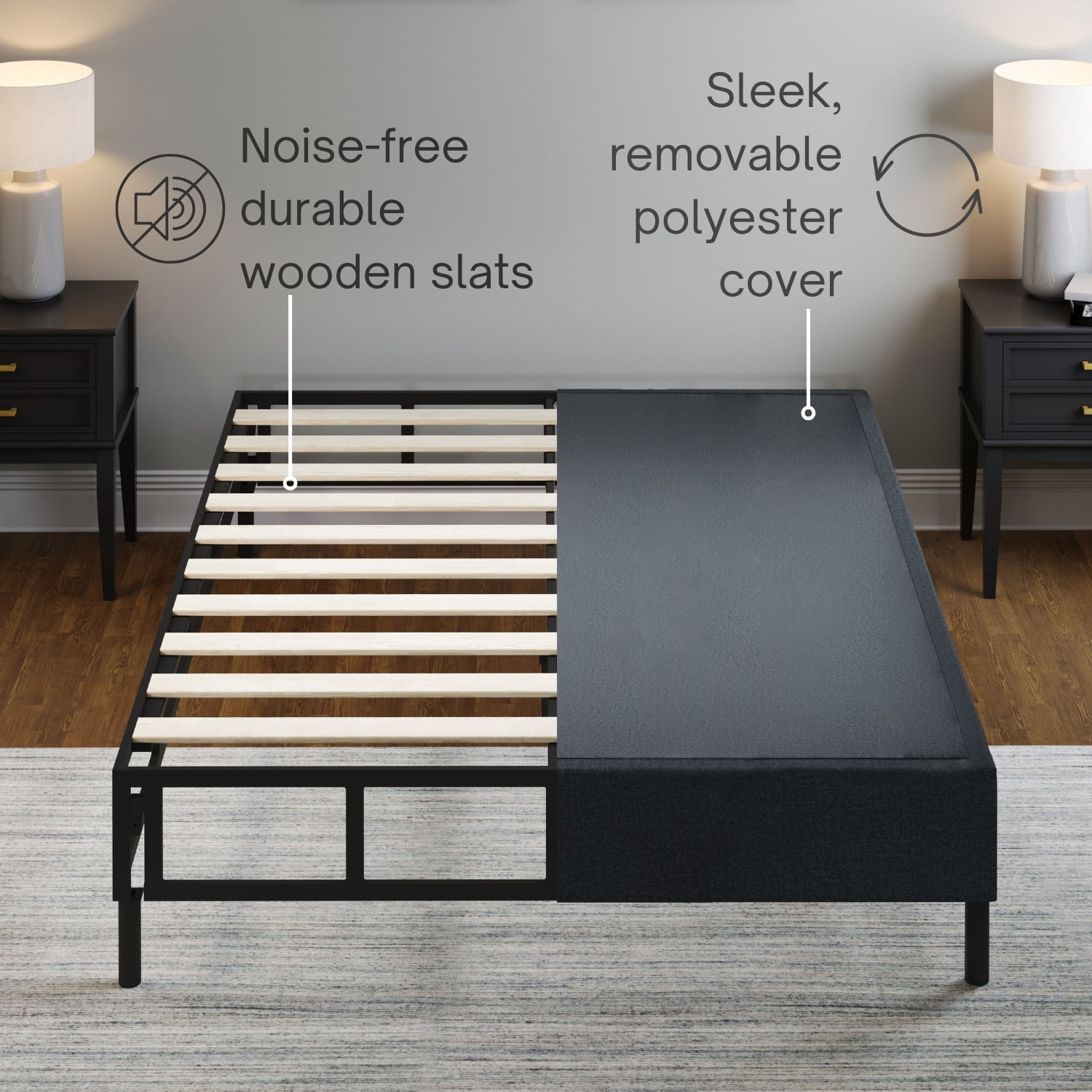 Boyd Sleep Omni Two-In-One King Size Metal Box Spring Foundation and Bed Frame with Headboard Brackets and Legs