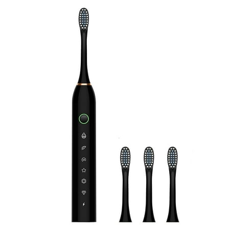 PRINxy USB Charging Electric Toothbrush Electric Toothbrush With 4 Brush Heads Smart 6-ModesTimer Electric Toothbrush IPX7 Water-Resistant Black