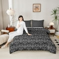thumbnail image 4 of Feelyou Hippie Bat Teen Twin Comforter Sets, Grey Hippie Damask Flower Bedding Set, 2pcs, 4 of 8