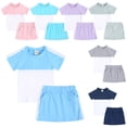 thumbnail image 2 of HAOYUNL 3M-13Y Baby Kids' Summer Cotton Outfit Toddler Youth Solid Color Short Sleeved Set for Children, 2 of 9