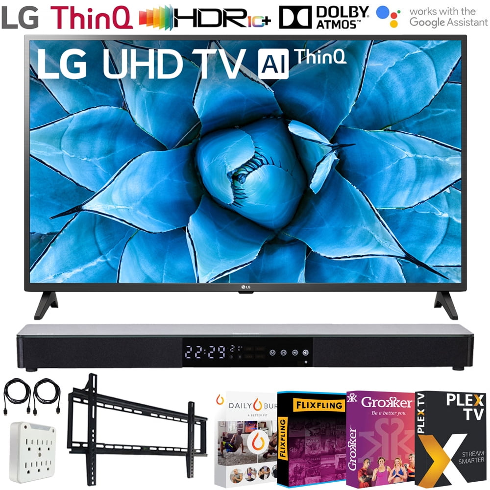 LG 55UN7300PUF 55 inch UHD 4K HDR Smart TV 2020 Model Bundle with 31 inch Soundbar 2.1 CH, Flat Wall Mount Kit, 6-Outlet Surge Adapter TV Essentials 2020 - Walmart.com