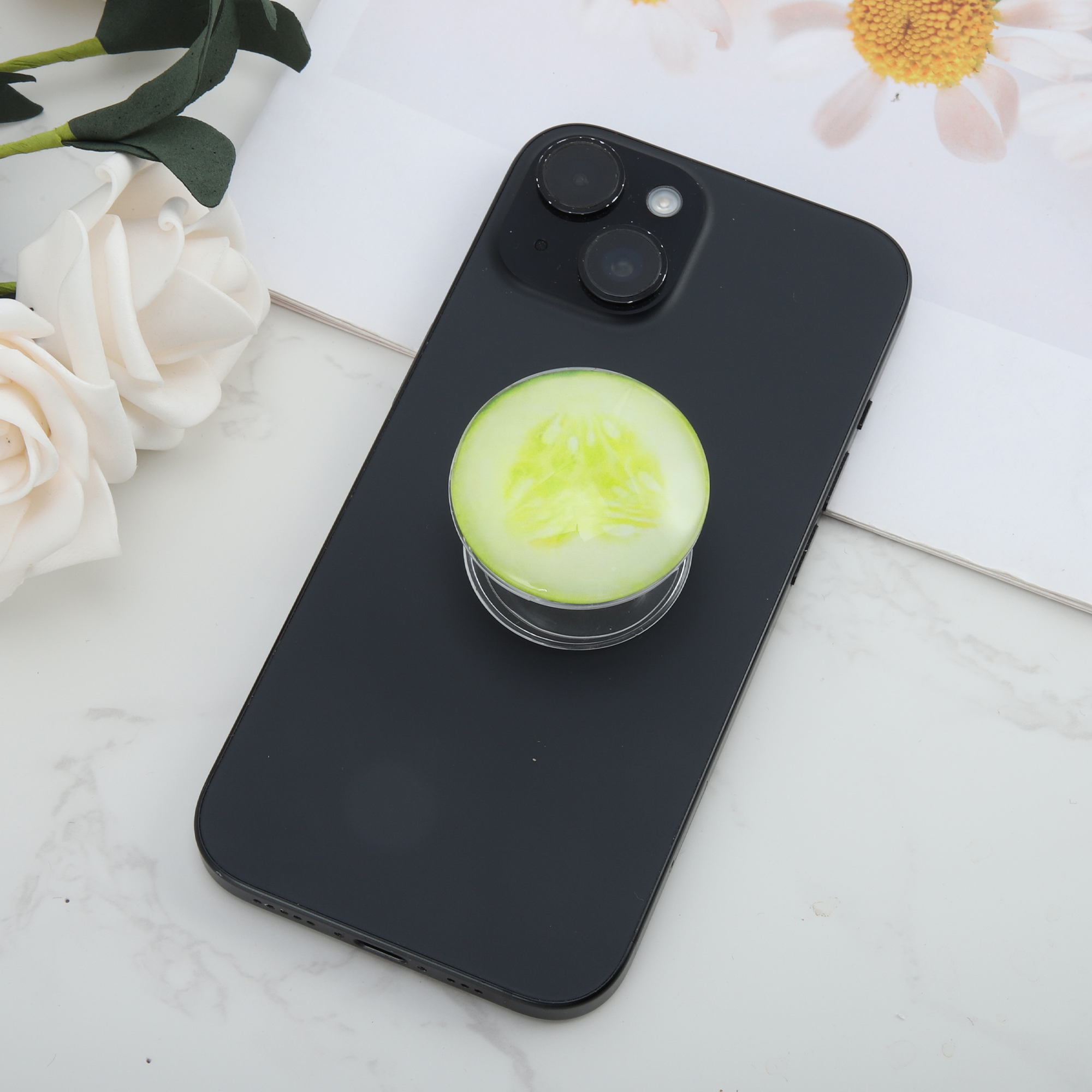 Unique Bargains Crystal Glass Phone Grip 1 Pc Yellow Green Cucumber