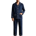 thumbnail image 2 of TKKCS Mens 100% Cotton Long Sleeve Pajama Set Loose Fit Soft Notch Collar Button Down Sleep Loungewear with Pockets Dark Blue XL, 2 of 6