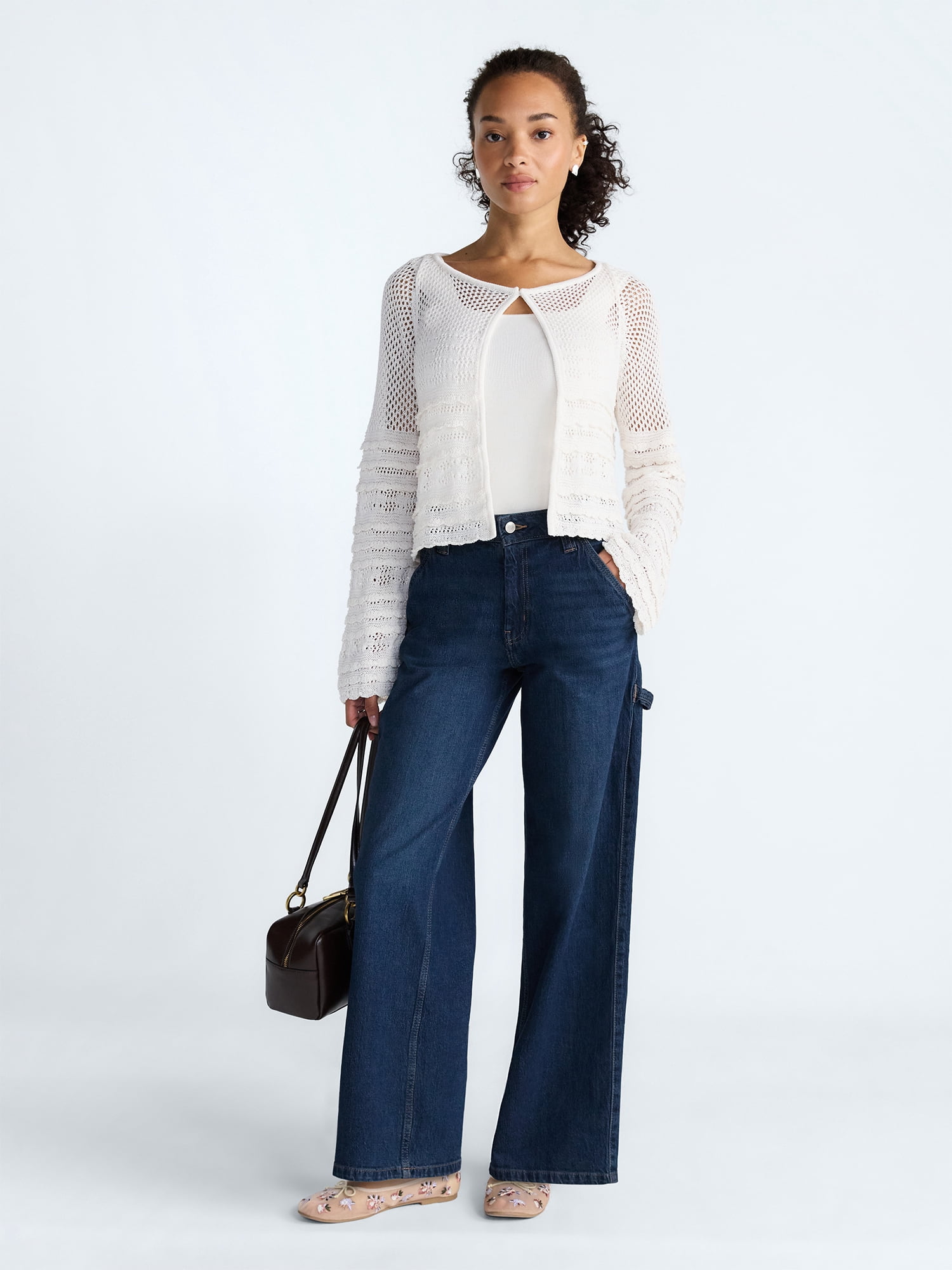 Scoop Women's and Women's Plus Stitch Mix Button Front Cardigan, Sizes XS-4X