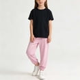 thumbnail image 2 of Tranfacy Tenues d'Été pour Filles Couleur Unie Col Rond Manches Courtes Haut Décontracté avec Pantalon Taille Élastique Ensemble Mode, 2 of 7