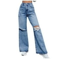 thumbnail image 3 of Women's High Waist Distressed Denim Wide Leg Pants: Casual Fashionable And Versatile Boot Cut Pants for Women Thick Denim Mod Mom Ladies Denim plus Size Women Clothes Jean Women plus Size 20 Pants, 3 of 3