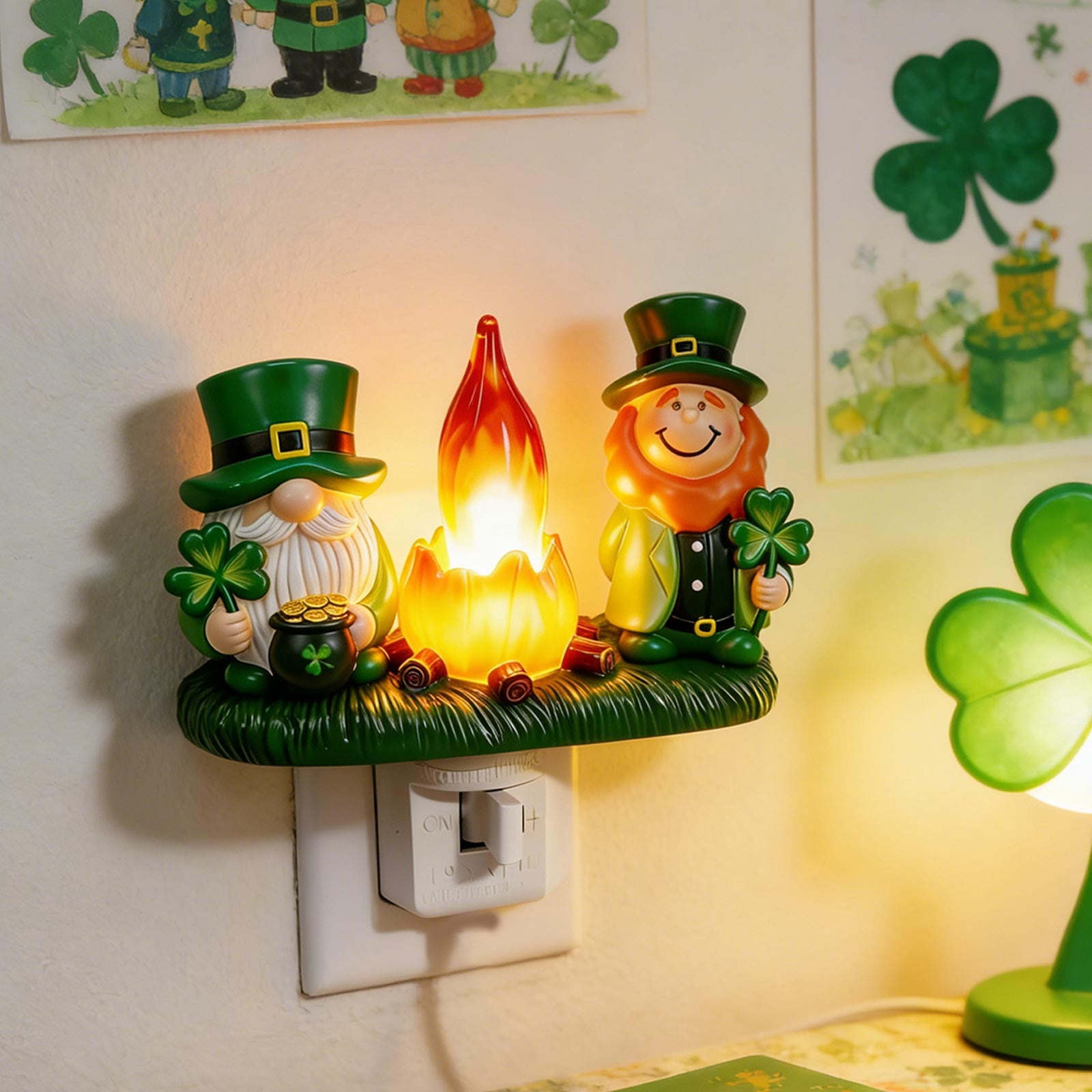St Patrick Night Light Plug into Wall, Acrylic Irish St Patrick Day Night Light Decorative for Bedroom, Bathroom, Living Room and Hallway, Holiday Lamp by C7 LED Bulb (Gnome)