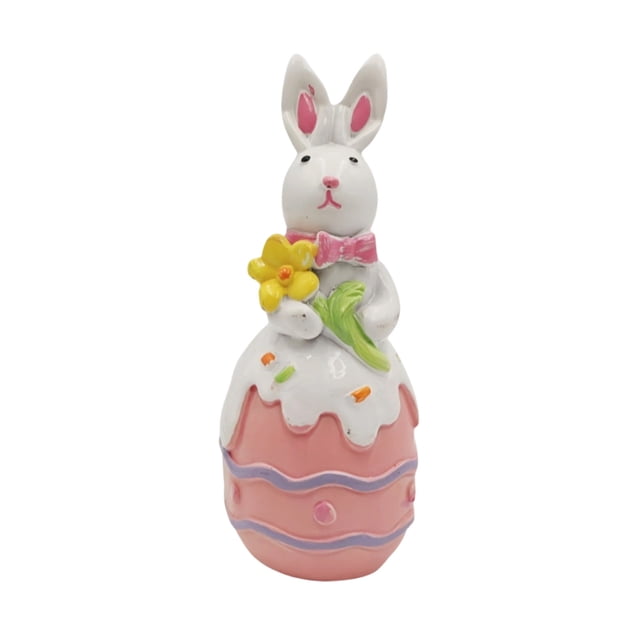 Figurine en Résine Lapin de Pâques sur Œuf, Décorations de Table Lapin Coloré de Pâques Cadeaux de Pâques pour Enfants